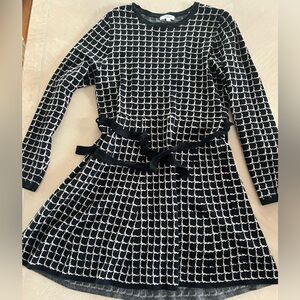 Max Studio Black & White Grid Knit Mini Dress with Waist Tie